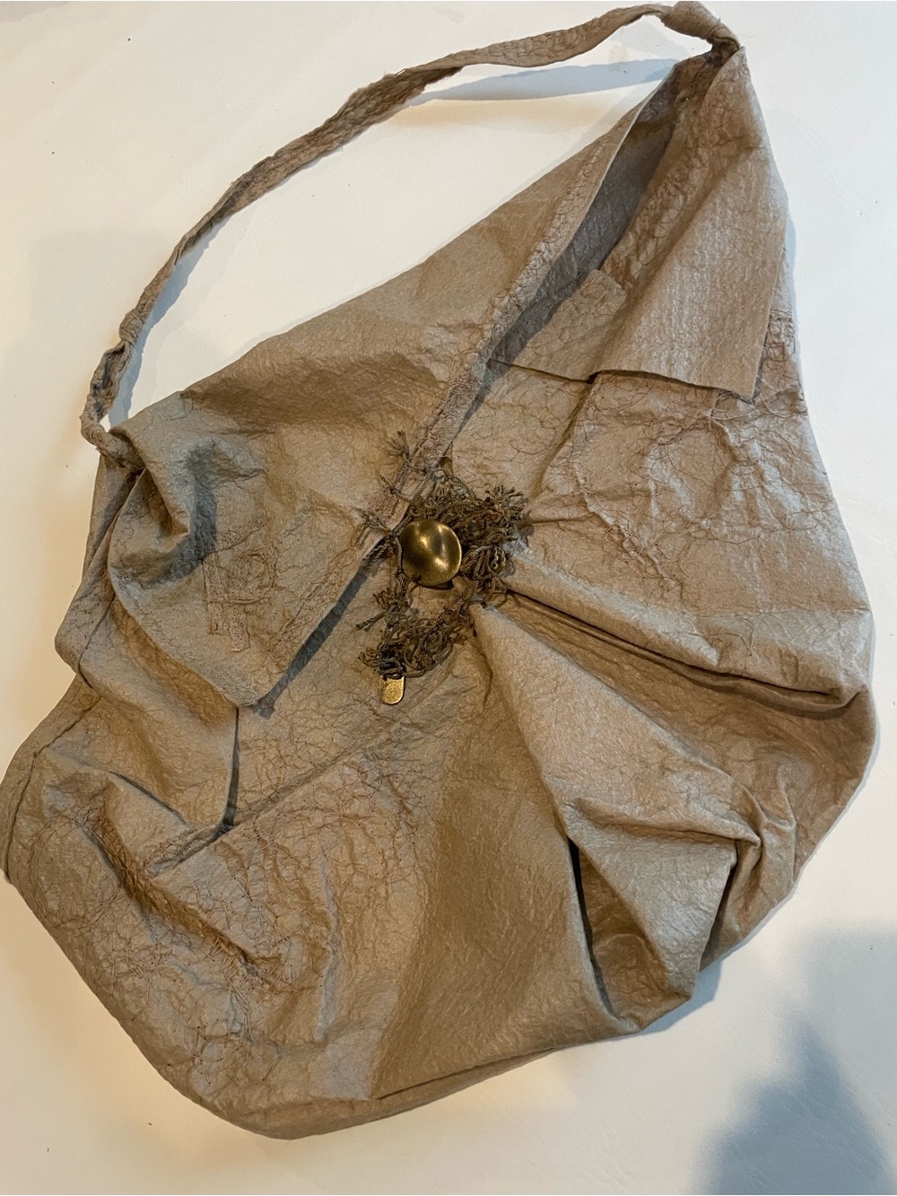 Tatiana Palnitska Art to Wear Everyday Taupe Hobo Bag with Decorative Tassel